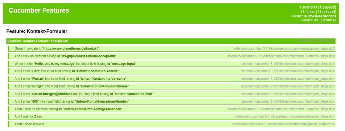think tank Business Solutions AG Digitale Produktentwicklung Dokumentation eines Selenium Cucumber Tests